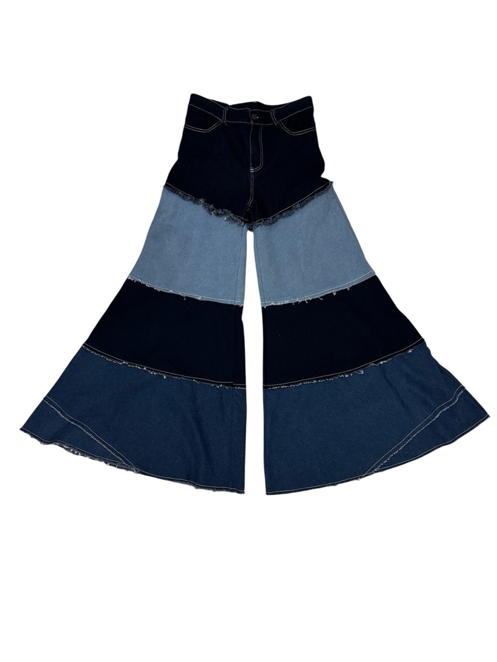 NWT Spoon Jeans Women’s Wide Leg Patchwork Denim Jeans Size L Extreme Flare Y2K